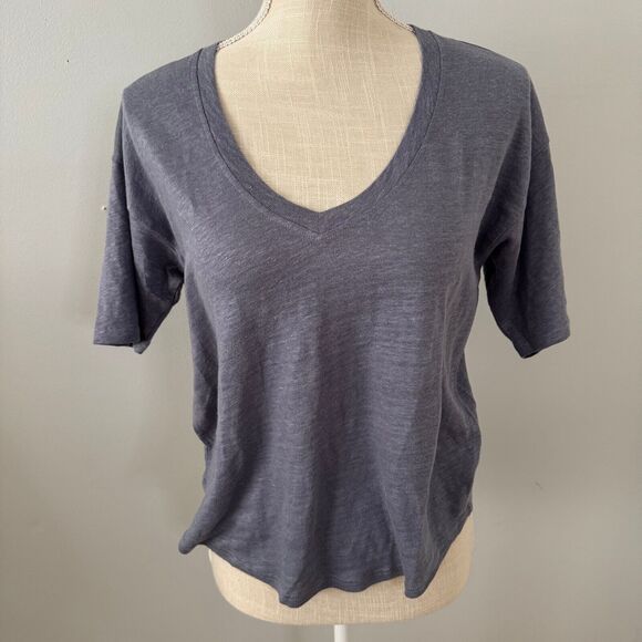 Faherty Oceanside Blue Linen V-Neck Tee Women's XS Casual Beach Boho - Picture 1 of 6